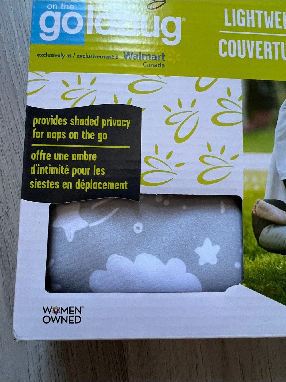 NWT Goldbug Walmart Lightweight Carseat Canopy Cover Gray & White Cloud Print